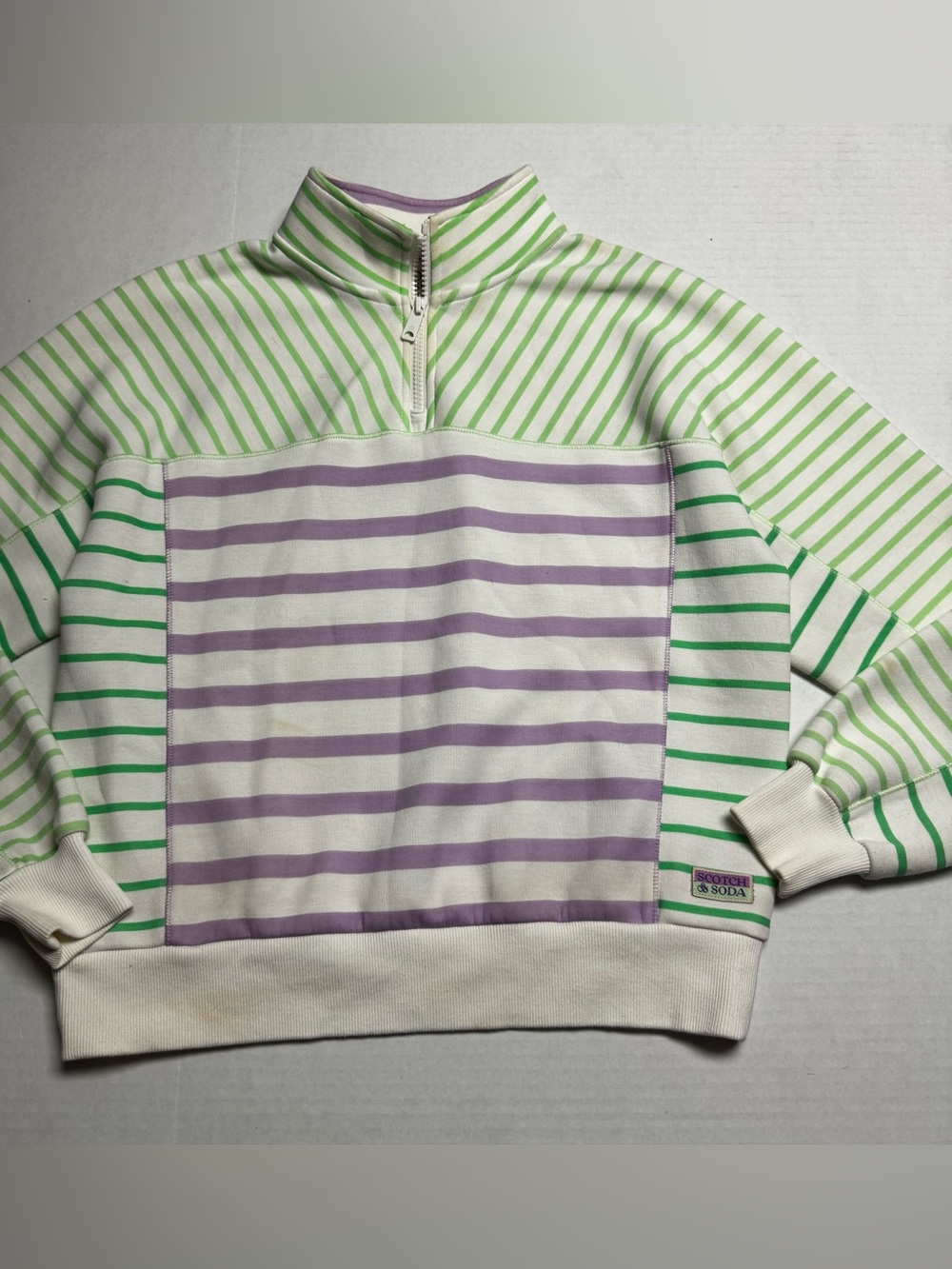 Scotch & Soda Women's Relaxed Half-Zip Sweatshirt In Stripe Size: XS - Picture 4 of 13